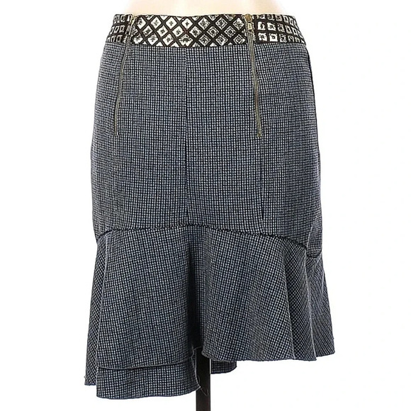 Blumarine | Silk Blue Grey Plaid Flounce Skirt Italian Size 42 US Size 6 Small S - Picture 4 of 4